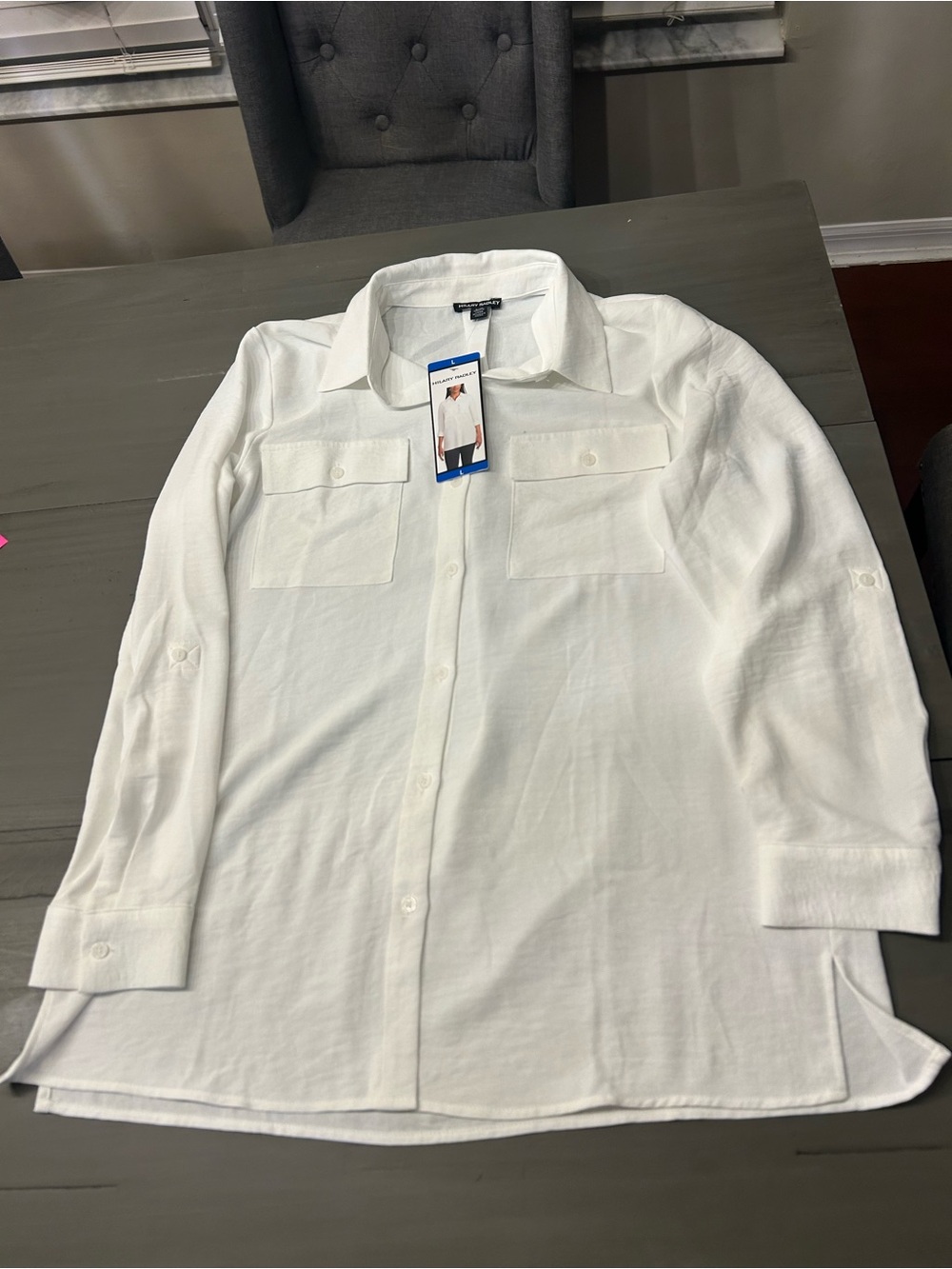 Hilary Radley White Long-Sleeve Button-Down Utility Shirt